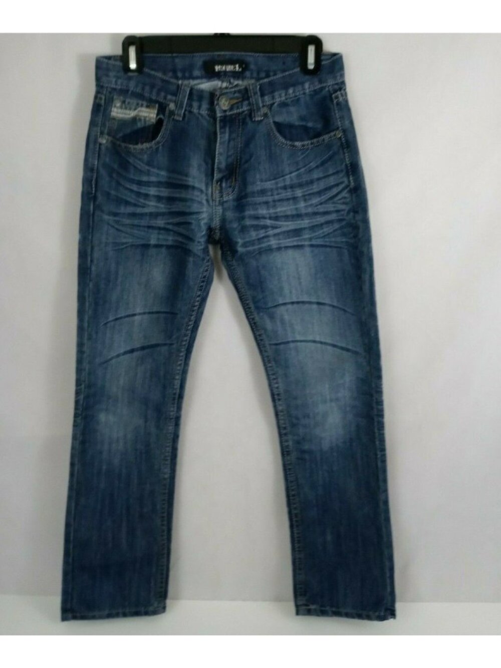 Rebel Women's Embroidered Distressed Whiskered Dark Wash Jeans Size 14